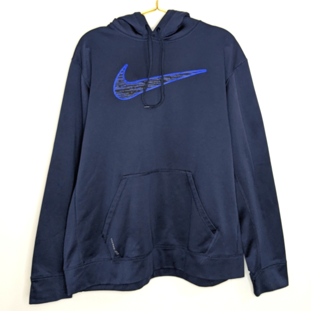 Nike Large‎ Navy Blue Therma-Fit Hooded Pullover Fleece Sweater
